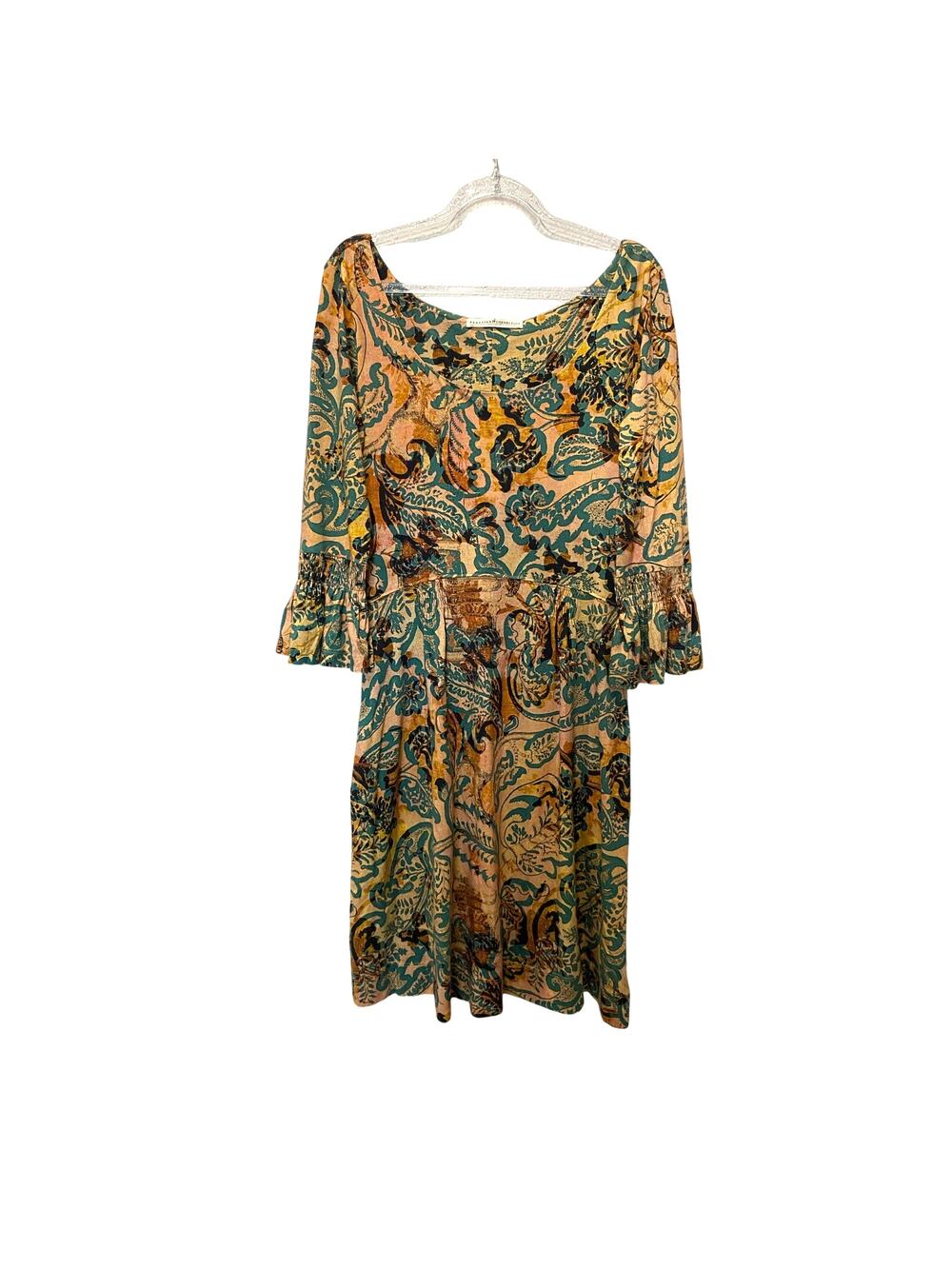 Peruvian Connection Stella Dress Jersey Printed Boho Artsy Flirty Sz S
